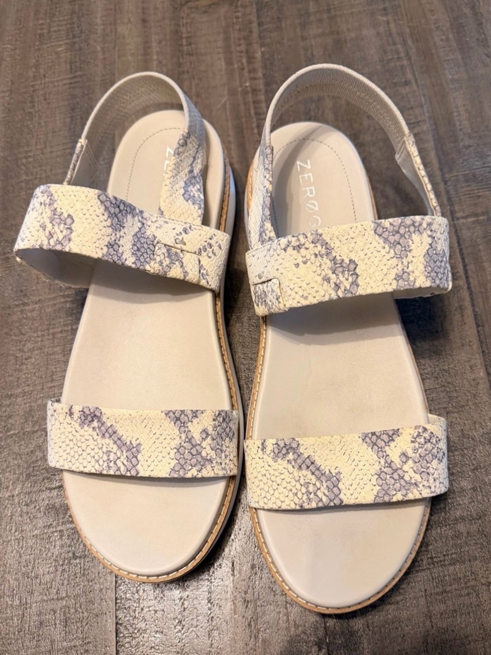 Cole Haan - ZeroGrand Ivory Beige Leather Snake Double Band Sandals Women's 10B